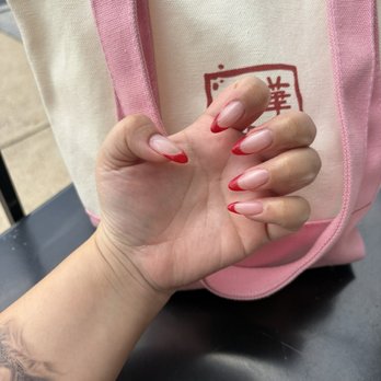 Starlight Nails - Red French mani (almond shape). Gorgeous! - Nail Salons Near Me - Centreville, Virginia Starlight Nails - Red French mani (almond shape). Gorgeous! - Nail Salons Near Me - Centreville, Virginia