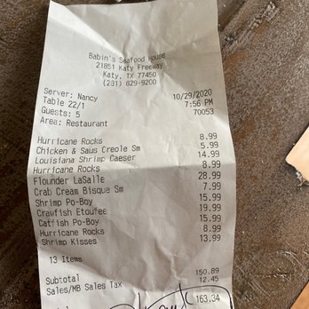 Babin's Seafood House - Bad service from Nancy!!!! - Seafood Near Me - Katy, Texas