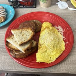 Philly Cheese Omelete with toast and country sausage