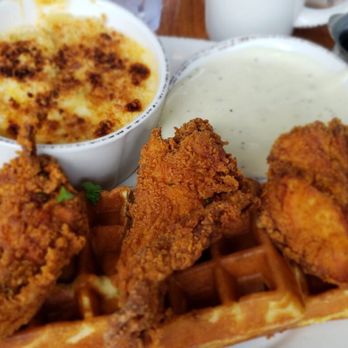 Iron Rooster - Chicken n Waffles w/ gravy, side of Mac n Cheese - American Near Me - Baltimore, Maryland Iron Rooster - Chicken n Waffles w/ gravy, side of Mac n Cheese - American Near Me - Baltimore, Maryland