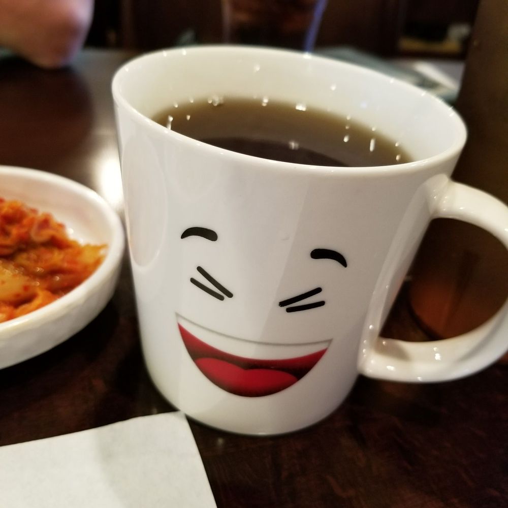 BBB Tofu House - Boricha (Korean barley tea, offered hot/cold) came in a cute mug!! :3 - Korean Near Me - Orlando, Florida