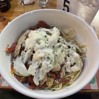 Tony's Pizza - Rene's special Grilled chicken, sun-dried tomatoes over linguini with fresh mozzarella on top of garlic & oil sauce - Pizza Near Me - Pompton Lakes, New Jersey Tony's Pizza - Rene's special Grilled chicken, sun-dried tomatoes over linguini with fresh mozzarella on top of garlic & oil sauce - Pizza Near Me - Pompton Lakes, New Jersey