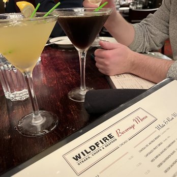 Wildfire - Front to back is the Bee's Knees and then The Debonair, then a classic dirty gin martini - American Near Me - Chicago, Illinois Wildfire - Front to back is the Bee's Knees and then The Debonair, then a classic dirty gin martini - American Near Me - Chicago, Illinois