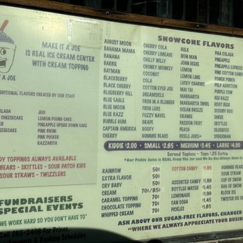 Cotton Eyed Joe's - Menu - Shaved Ice Near Me - Mustang, Oklahoma