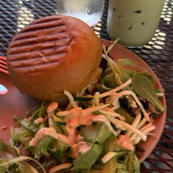 The Root Cafe - Curry Chicken Salad Sandwich and Matcha Latte - Cafes Near Me - Little Rock, Arkansas