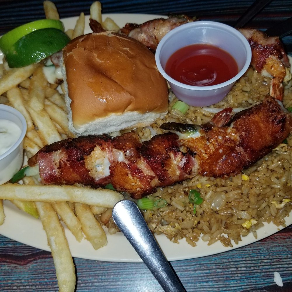 Mambo Seafood - Bacon wrapped shrimp, Mambo rice and fries! - Seafood Near Me - Houston, Texas