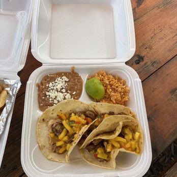 Nopal Dos - CAMARÓN SI4 Blackened Shrimp, Red Chili Aioli, Mango Salsa, Corn tortilla, rice, and beans - Tacos Near Me - Gainesville, Florida Nopal Dos - CAMARÓN SI4 Blackened Shrimp, Red Chili Aioli, Mango Salsa, Corn tortilla, rice, and beans - Tacos Near Me - Gainesville, Florida