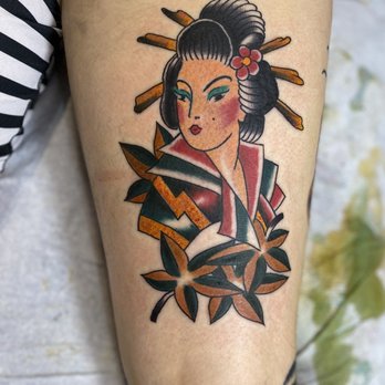 Main Ave Tattoo - Traditional girl head piece - Tattoo Near Me - Spokane, Washington