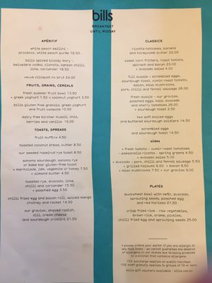 Menu photo 8 Bills Darlinghurst, NSW