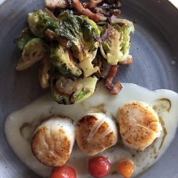 Mistral - Scallops with Brussel Sprouts (substituted for rice bomba) SO DELICIOUS! Perfection, actually. - French Near Me - Sherman Oaks, California Mistral - Scallops with Brussel Sprouts (substituted for rice bomba) SO DELICIOUS! Perfection, actually. - French Near Me - Sherman Oaks, California