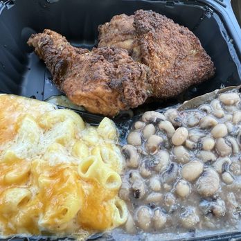 Pat's Place - Fried Chicken (2) with black eyed peas and macaroni and cheese. - Soul Food Near Me - San Bernardino, California Pat's Place - Fried Chicken (2) with black eyed peas and macaroni and cheese. - Soul Food Near Me - San Bernardino, California