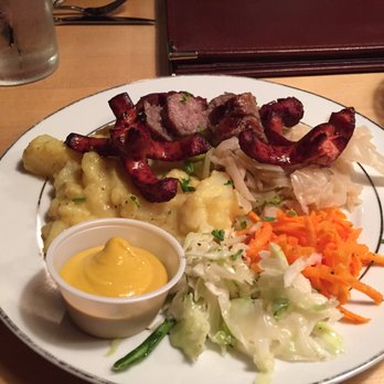 Bavarian Brauhaus - Sausage sampler gave a great sample of everything including the cabbage sauerkraut and potato salad - German Near Me - Bryan, Texas Bavarian Brauhaus - Sausage sampler gave a great sample of everything including the cabbage sauerkraut and potato salad - German Near Me - Bryan, Texas