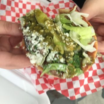 Tacos Los Primos - Sope de asada con todo/with everything on it .. - Food Trucks Near Me - Bakersfield, California