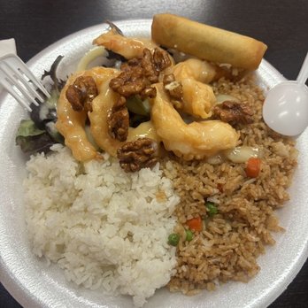 Chopstix - walnut shrimp half white rice and half fried rice with spring roll. - Chinese Near Me - Las Vegas, Nevada