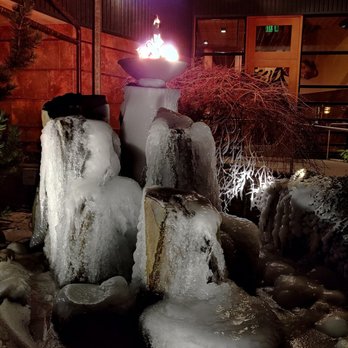 Anthony's Hearthfire Grill – Squalicum Harbor - Fountain in front of the restaurant is covered with ice and snow. - Seafood Near Me - Bellingham, Washington Anthony's Hearthfire Grill – Squalicum Harbor - Fountain in front of the restaurant is covered with ice and snow. - Seafood Near Me - Bellingham, Washington