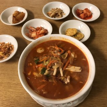Seoul Bistro - Jampon with all the sides. This huge lunch only cost $10! - Korean Near Me - Tulsa, Oklahoma