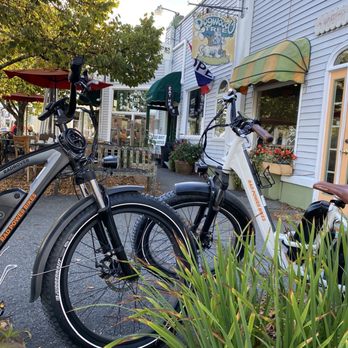 Island Time - In town picking up lunch with our bikes - Bike Rentals Near Me - Southwest Harbor, Maine Island Time - In town picking up lunch with our bikes - Bike Rentals Near Me - Southwest Harbor, Maine