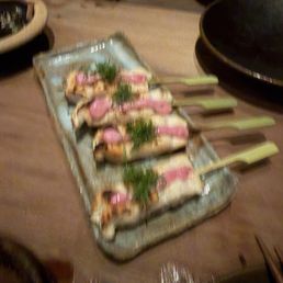 chicken skewers with ume mayo and shiso