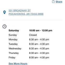 US Post Office - hours of operation for Pocahontas, Arkansas post office