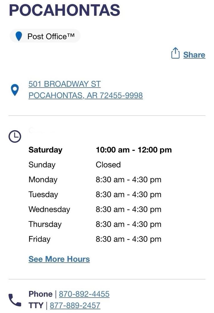 US POST OFFICE Updated June 2024 501 Broadway St, Pocahontas