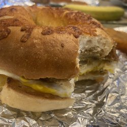 Ry's Bagels - Scrapple, Egg and Cheese on a cheddar bagel