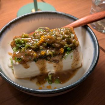 Tomoni - Negi Shio Tofu, served cold, tofu with scallions, orange zest and homemade sesame oil - Japanese Near Me - Woodside, New York