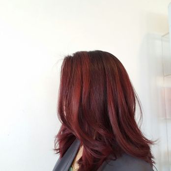 Burgundy Balayage Blunt Medium Cut Yelp