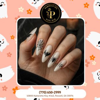 Parisian Spa Nail Bar - A little creepy, a lot of chic. Halloween nail art makes every gesture stand out. Reserve today - Nail Salons Near Me - Roswell, Georgia Parisian Spa Nail Bar - A little creepy, a lot of chic. Halloween nail art makes every gesture stand out. Reserve today - Nail Salons Near Me - Roswell, Georgia