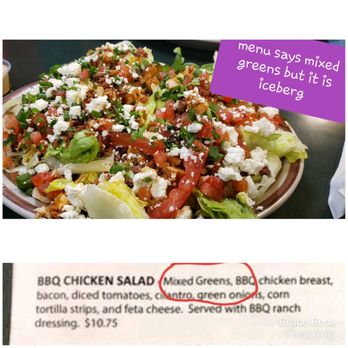 Egg Works - Bbq chicken salad, little pieces of cold cubed chicken and incorrect lettuce. Avoid!! - Breakfast & Brunch Near Me - Las Vegas, Nevada Egg Works - Bbq chicken salad, little pieces of cold cubed chicken and incorrect lettuce. Avoid!! - Breakfast & Brunch Near Me - Las Vegas, Nevada