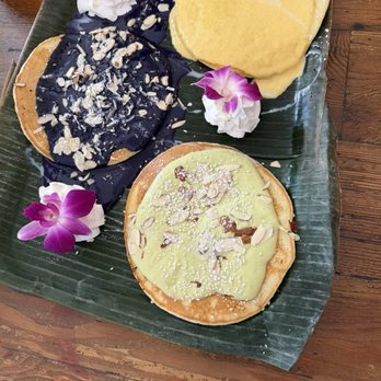 Lola’s by MFK - Flight pancakes (ube, mango guava and sweet avacado) - Filipino Near Me - Anaheim, California