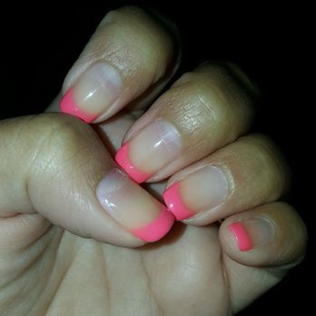 Crystal Nails - Hot pink. french tip, shellac.... mind you this is after 2 1/2 weeks of hardcore ware. - Nail Salons Near Me - Loveland, Colorado