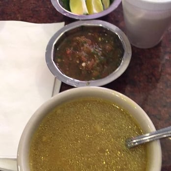 Yemen Café & Restaurant - Lamb soup appetizer with condiments and tea - Middle Eastern Near Me - Brooklyn, New York