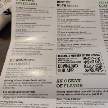 O'Charley's Restaurant & Bar - Partial paper menu, adjacent to empty bread bowl of yumminess warm goodness ( I smelled them, no carbs for me) - American Near Me - Glen Allen, Virginia