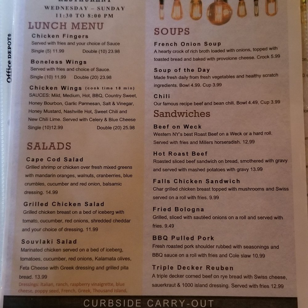 Indian Falls Log Cabin Restaurant - Lunch Menu with soups, salads, and sandwiches - Burgers Near Me - Corfu, New York Indian Falls Log Cabin Restaurant - Lunch Menu with soups, salads, and sandwiches - Burgers Near Me - Corfu, New York
