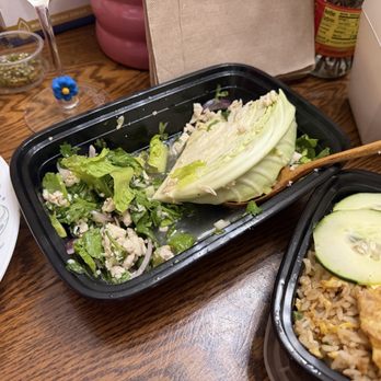 Siam Station - Larb Chicken Salad with a big slice of cabbage...feel ripped off - Thai Near Me - Milpitas, California Siam Station - Larb Chicken Salad with a big slice of cabbage...feel ripped off - Thai Near Me - Milpitas, California