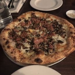 Mushroom pizza with added sausage