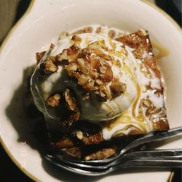pecan carmel bread pudding w/ vanilla bean ice cream pecan carmel bread pudding w/ vanilla bean ice cream