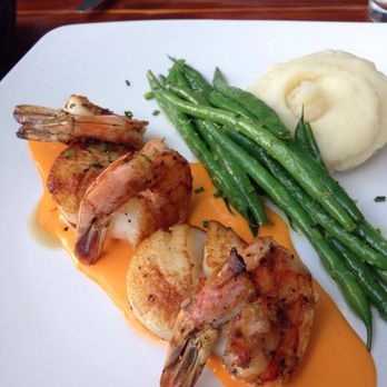 Blackfin Bistro - Scallops and shrimp grilled. Petite green beans with whipped potatoes. Yum. - Seafood Near Me - Key West, Florida Blackfin Bistro - Scallops and shrimp grilled. Petite green beans with whipped potatoes. Yum. - Seafood Near Me - Key West, Florida