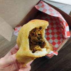 Teque Pancho - Inside the chicken corn meal empanada $4.50.