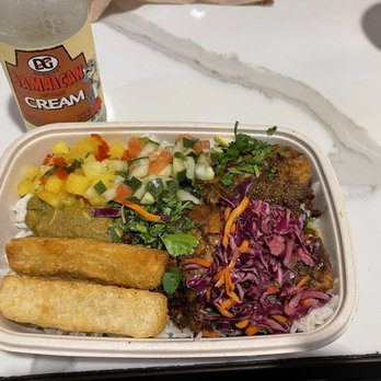 Jrk! - Jerk chicken with all the toppings, white rice and curry gravy. Oh and a side of fried yuca! - Caribbean Near Me - Aventura, Florida Jrk! - Jerk chicken with all the toppings, white rice and curry gravy. Oh and a side of fried yuca! - Caribbean Near Me - Aventura, Florida