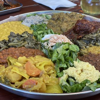 Cafe Colucci - Vegan Combination Platter (VG) and Meat Combination Platter - Ethiopian Near Me - Oakland, California
