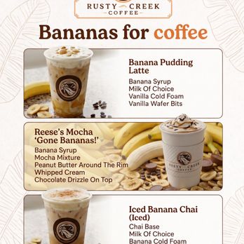 Rusty Creek Coffee - WE'VE GONE BANANAS!
Summer drinks have ridden off into the sunset... and we've officially gone bananas! - Coffee & Tea Near Me - Alliance, Ohio Rusty Creek Coffee - WE'VE GONE BANANAS!
Summer drinks have ridden off into the sunset... and we've officially gone bananas! - Coffee & Tea Near Me - Alliance, Ohio