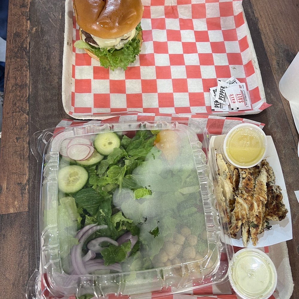 Willy's Original - All American burger with the Chopped Salad and the grilled chicken - Burgers Near Me - The Villages, Florida Willy's Original - All American burger with the Chopped Salad and the grilled chicken - Burgers Near Me - The Villages, Florida