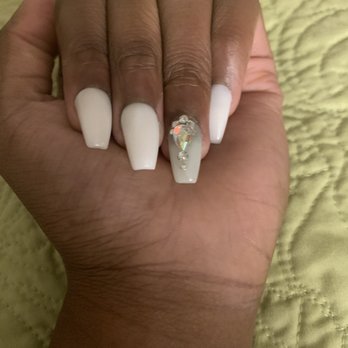 Colorful Nails - full set white with diamonds - Nail Salons Near Me - Dallas, Texas
