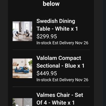 Valyou - Confirmation email saying the table was in stock and should arrive on Nov 26. - Furniture Stores Near Me - Honolulu, Hawaii Valyou - Confirmation email saying the table was in stock and should arrive on Nov 26. - Furniture Stores Near Me - Honolulu, Hawaii