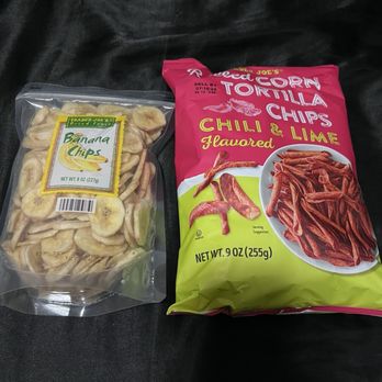 Trader Joe's - Banana chips are my fav to get here. Crunchy with sugar, price is $1.50. Tortilla chips on right is spicy n sour, similar to taki's - Grocery Near Me - New York, New York Trader Joe's - Banana chips are my fav to get here. Crunchy with sugar, price is $1.50. Tortilla chips on right is spicy n sour, similar to taki's - Grocery Near Me - New York, New York