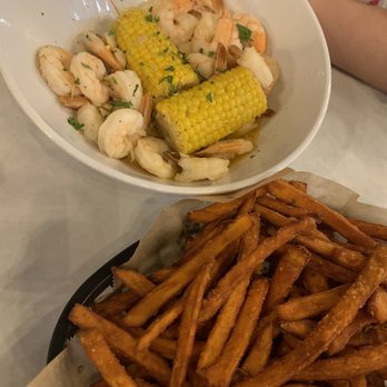 The Crab Shack - Sweet potato fries and peeled butter garlic shrimp. - Seafood Near Me - Carson, California