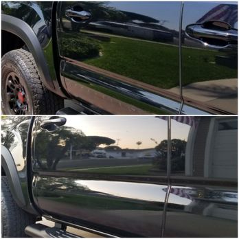 Ding Me - Top pic with white paint ding and good as new door on the bottom! - Body Shops Near Me - Costa Mesa, California