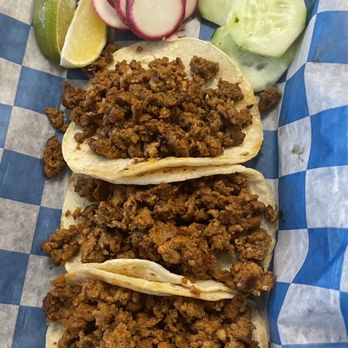 Giovanni's Pizza - Chorizo tacos - my kid likes them plain with just meat (normally comes with onion and cilantro - Mexican style.) - Pizza Near Me - Buxton, North Carolina