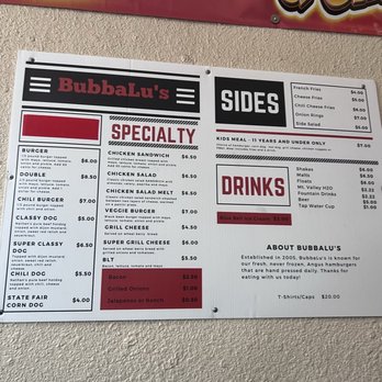 BubbaLu's - Menu - Burgers Near Me - Hot Springs, Arkansas